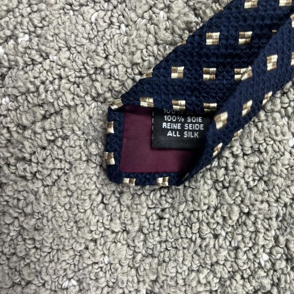 Stafford Executive Mens 100% Silk Tie Navy Blue Gold Geometric Necktie